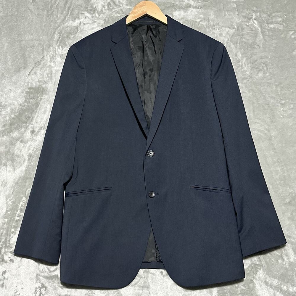 Theory Rodolf Mens Wool Micro Check Blazer Size 44 Dark Blue Lined Two Button